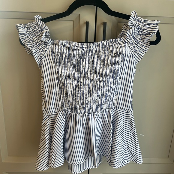 Off the shoulder white and blue striped top - Picture 2 of 4